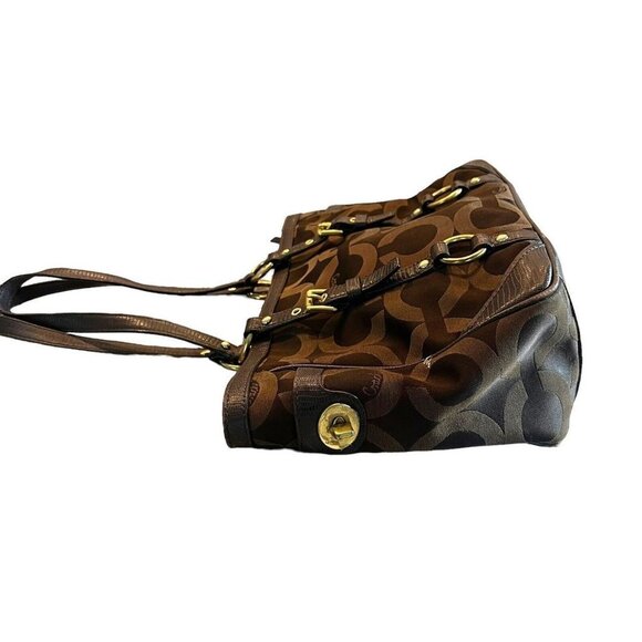 Coach Op Art Sateen chocolate color handbag - Picture 8 of 16